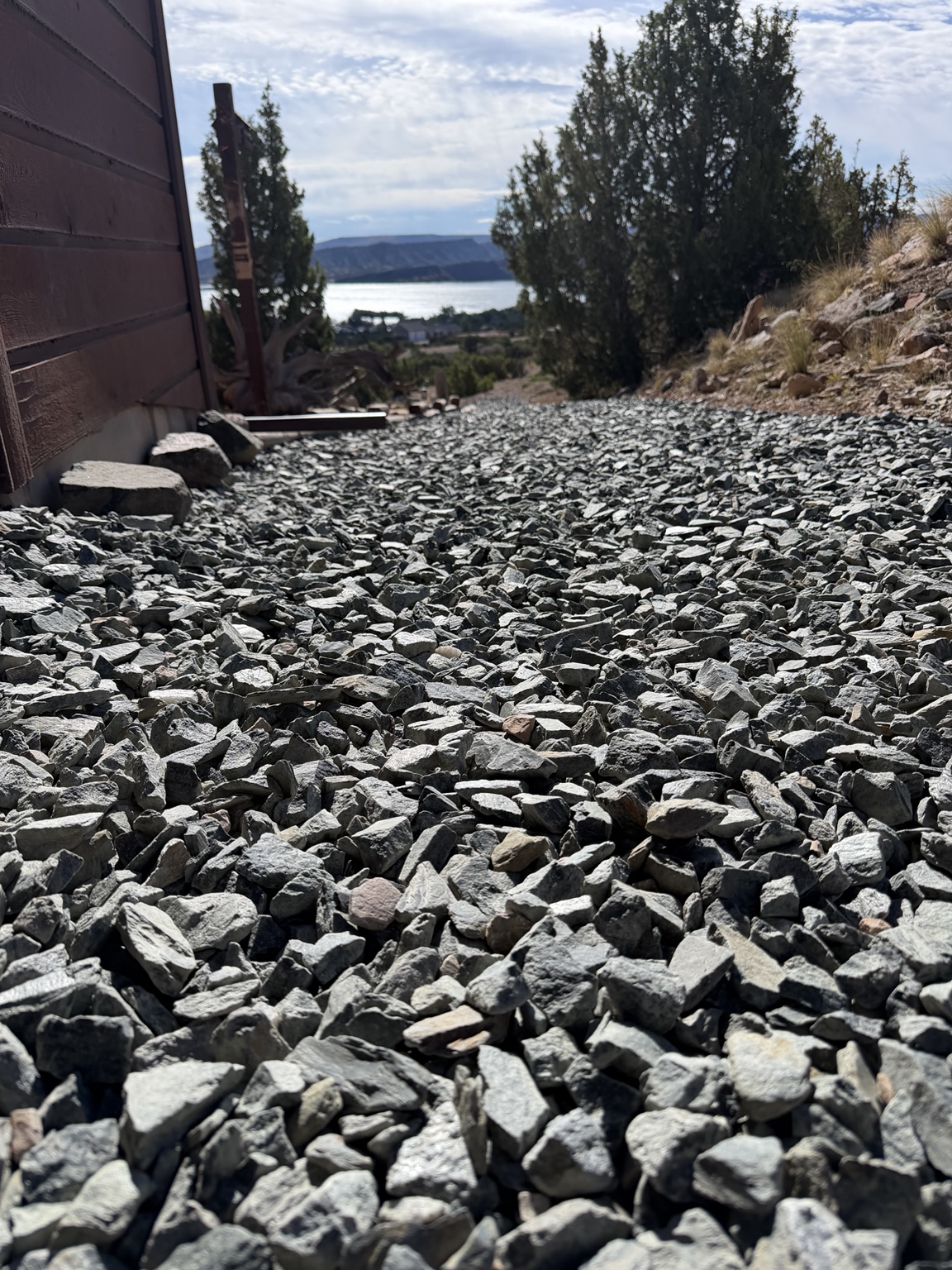Rock pathway beside home